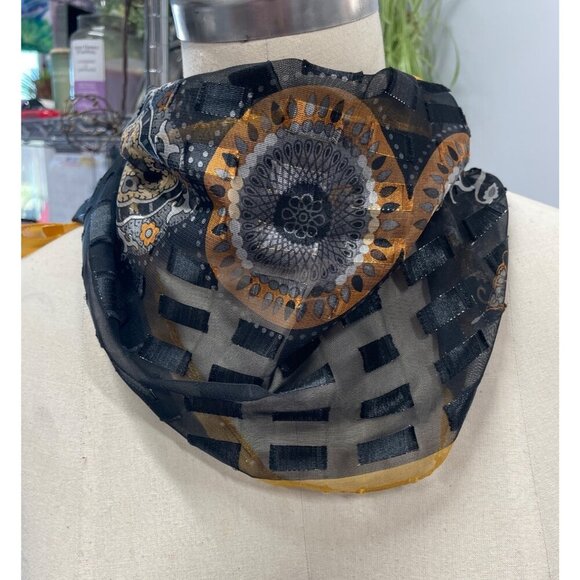 Sheer Black & Gold Paisley Print Scarf With Metallic Accents - Picture 3 of 6